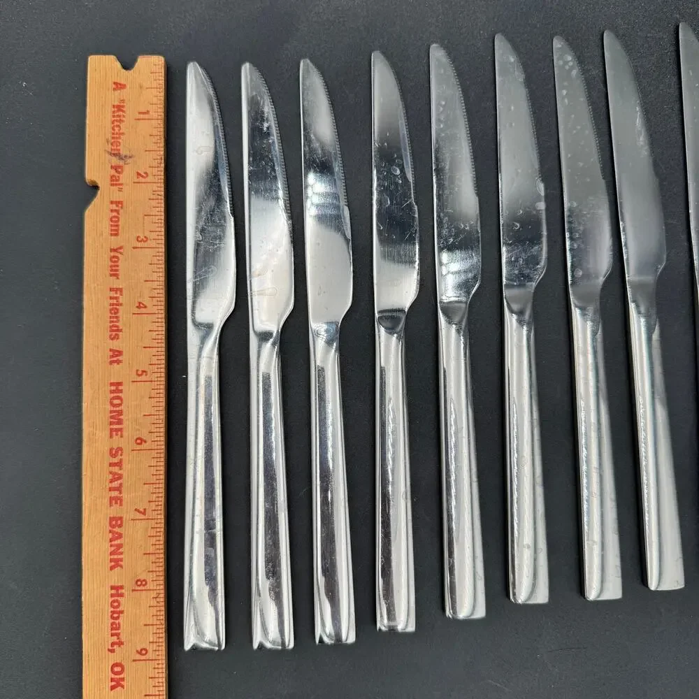 Set/10 Vtg Dinner Knives Sleekline Serrated Solid Stainless Steel MCM Monoblock